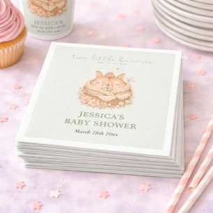 Serviette En Papier Sage Vert Deux Petits Lapins Fête de Naissance de 