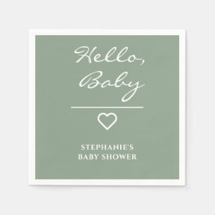 Serviette En Papier Sage vert minimal avec coeur Bonjour bébé