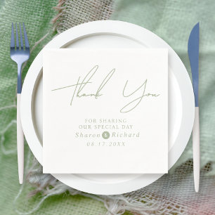 Serviette En Papier Sage vert script calligraphie Merci mariage