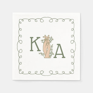 Serviette En Papier Sage Whimsical Vert Première main tendance dessiné