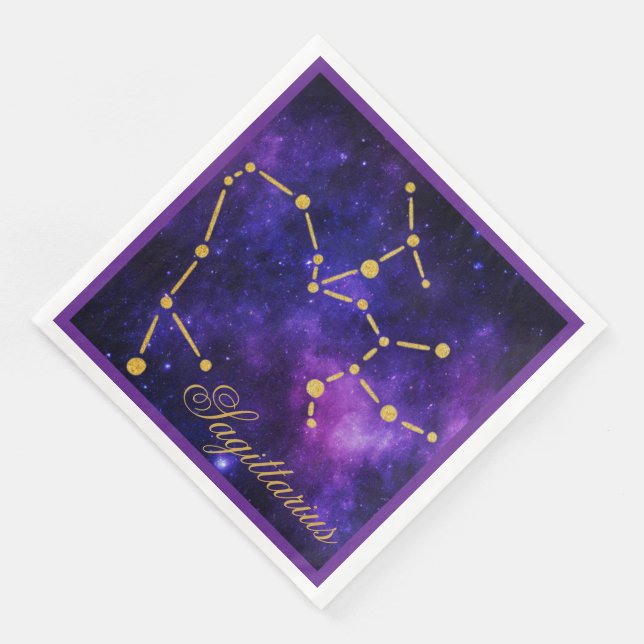Serviette En Papier Sagittaire d'or Constellation sur Galaxie noire | (Coin)