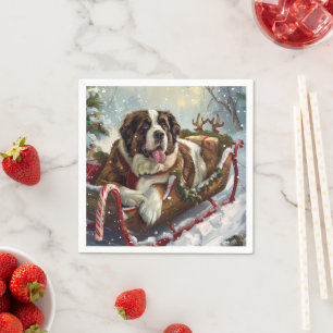 Serviette En Papier Saint Bernard Chien Festif de Noël