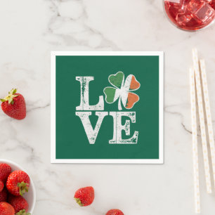 Serviette En Papier Saint-Patrick Love Chanceuse Trèfle Vert Irlandais