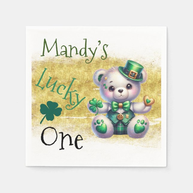 Serviette En Papier Saint-Patrick’s Day Bear Faux Gold Birthday Lucky  (Devant)