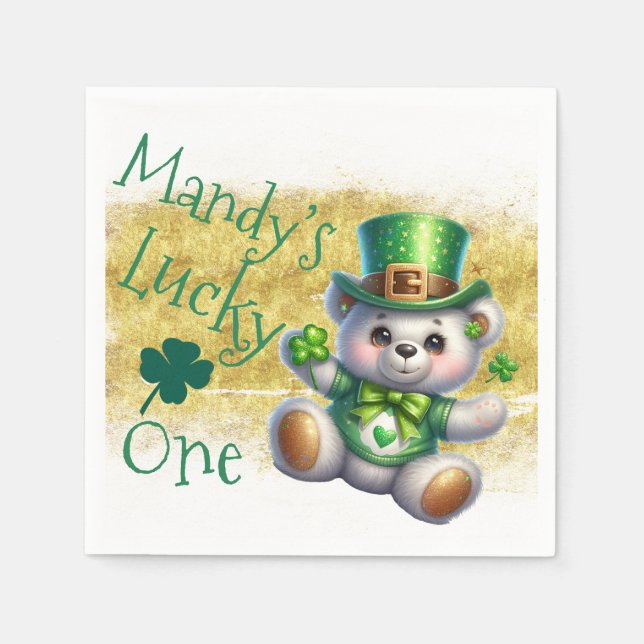 Serviette En Papier Saint Patrick’s Day Bear Girl Anniversaire Lucky O (Devant)