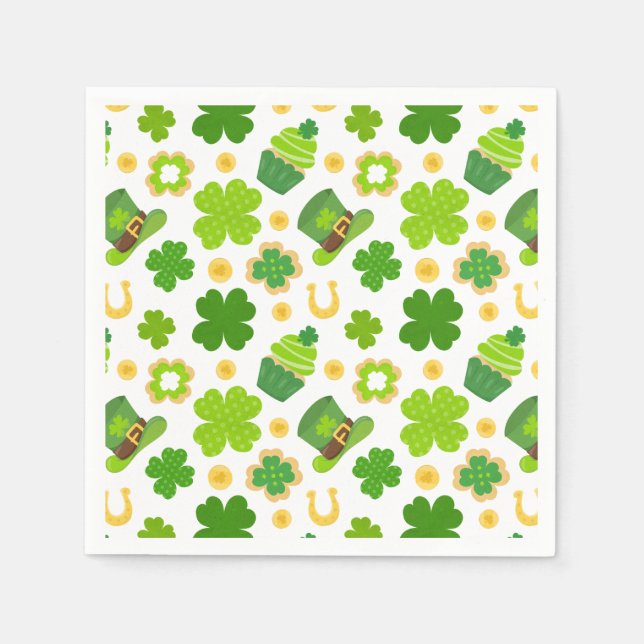 Serviette En Papier Saint Patrick's Day Anniversaire Lucky Shamrock Mo (Devant)