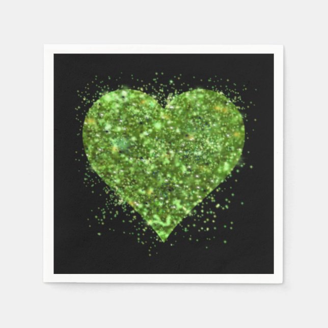 Serviette En Papier Saint Patrick's day, coeur vert irlandais scintill (Devant)