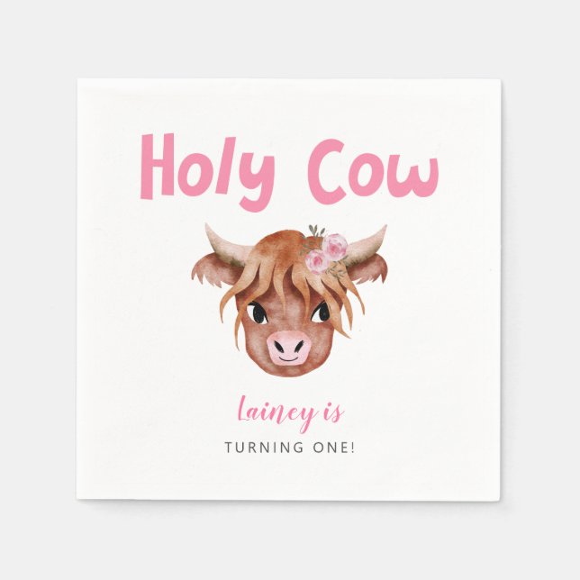 Serviette En Papier Saint-Vache Highland Cow Girls Anniversaire (Devant)