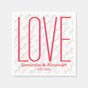 Serviette En Papier Saint-Valentin Couple Moderne Rouge Personnalisé