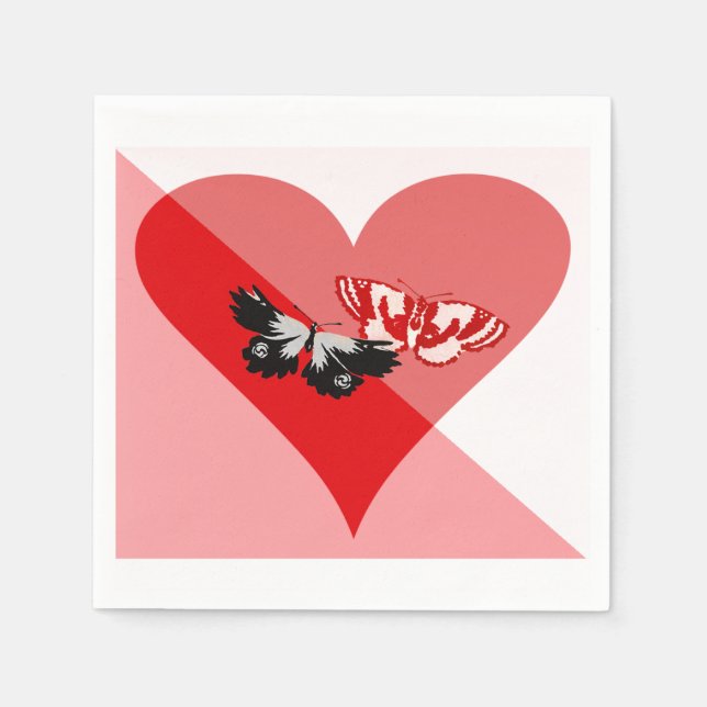 Serviette En Papier Saint Valentin Motif d'amour avec deux papillons (Devant)