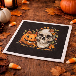 Serviette En Papier Saison effrayante Crâne et Citrouille Fête d'Hallo