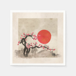 Serviette En Papier Sakura Blossom Paysage Hiéroglyphe Zen