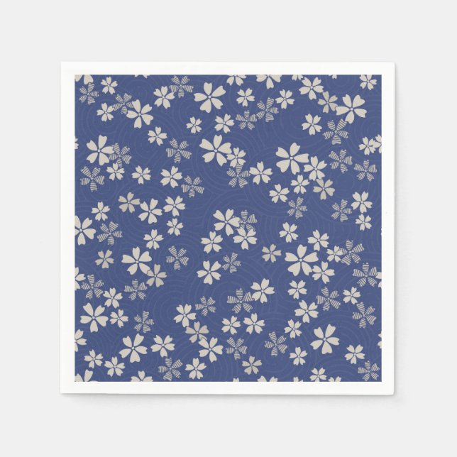 Serviette En Papier Sakura japonais fleurs de cerisier bleu blanc (Devant)