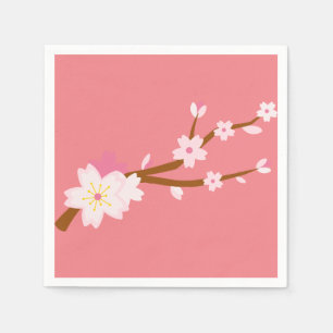 Serviette En Papier Sakura rouge vif, fleurs de cerisiers japonais