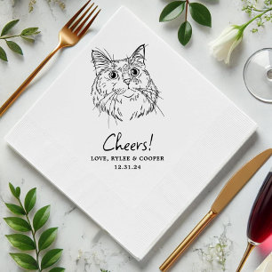 Serviette En Papier Salaire Personnalisé Chat Drawn Cocktail Mariage d