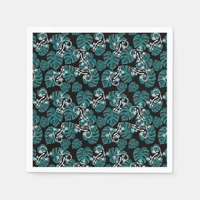 Serviette En Papier Salamander et Motif de la feuille verte (Devant)