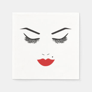 Serviette En Papier Salon Beauty Maquillage Visage Lashes & Lèvres rou