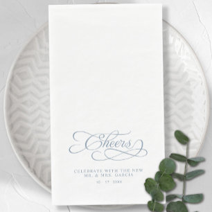 Serviette En Papier Salue Élégante Mariée & Groom Calligraphie Bleu