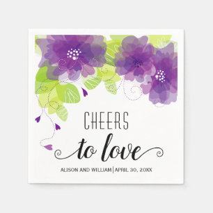 Serviette En Papier Salut à l'amour, fleurs violettes, mariage