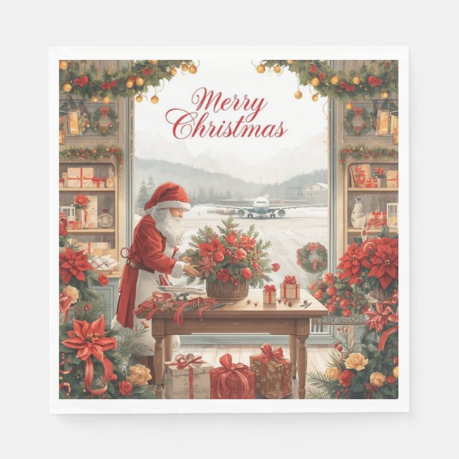 Serviette En Papier Salutation de Noël du Père Noël de l'aéroport (Devant)
