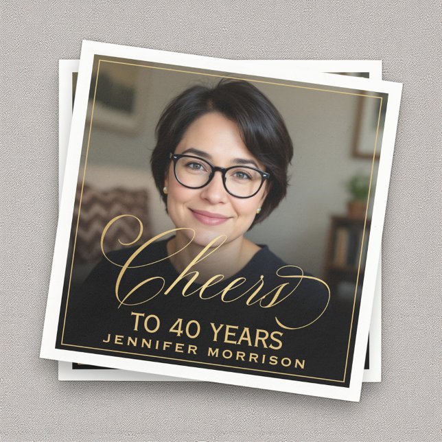 Serviette En Papier Salutations à 40 ans Anniversaire Photo Gold Noir (Créateur téléchargé)