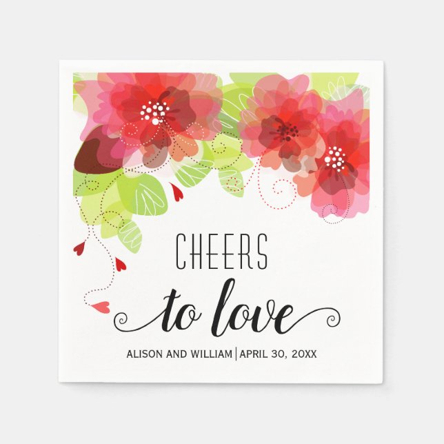 Serviette En Papier Salutations à l'amour, fleurs rouges, mariage flor (Devant)