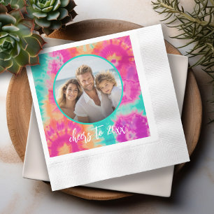 Serviette En Papier Salutations au Nouvel An Cravate-Dye Photo Turquoi