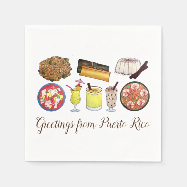 Serviette En Papier Salutations de Porto Rico Carribean Island Foods (Devant)