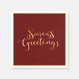 Serviette En Papier Salutations de saison Gold Red Script Elegant Holi