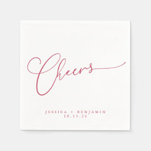 Serviette En Papier Salutations minimal Magenta White Script personnal