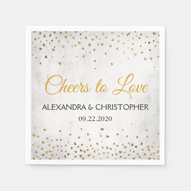 Serviette En Papier Salutations pour aimer Gold Hearts Confetti Mariag (Devant)
