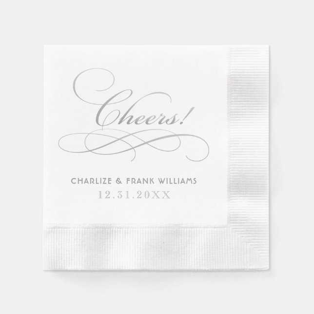 Serviette En Papier Salutations Silver Grey Calligraphie Personnalisée (Devant)