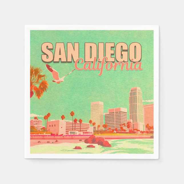 Serviette En Papier San Diego California Downtown Souvenirs 1950 (Devant)