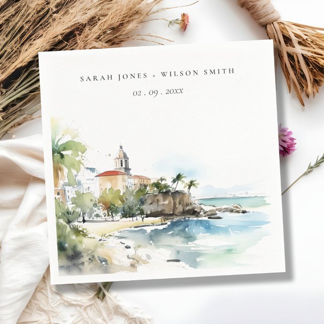 Serviette En Papier San Juan Puerto Rico Watercolor Landscape Wedding (Créateur téléchargé)