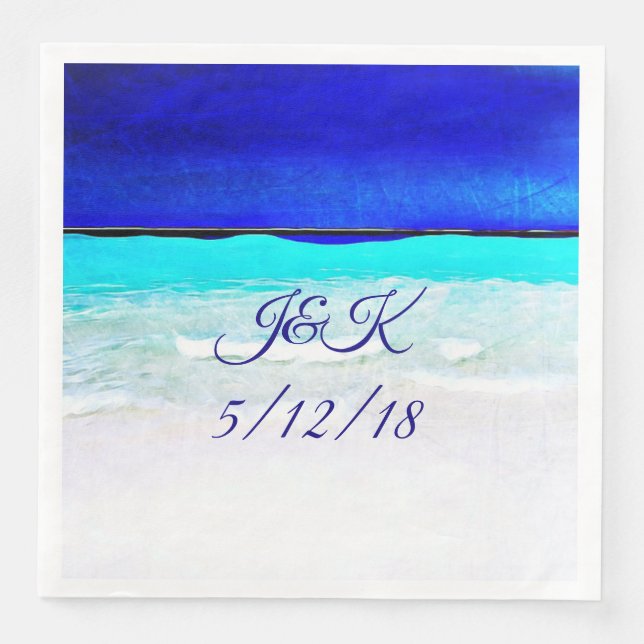 Serviette En Papier Sandy Beach Aquarelle Mariage Dîner (Devant)