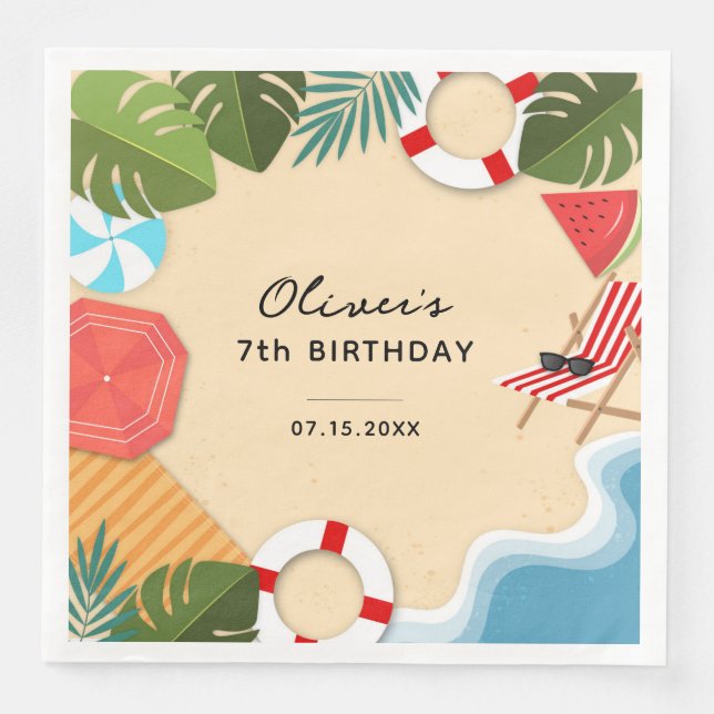 Serviette En Papier Sandy Ocean Beach Été Amusants Anniversaire (Devant)