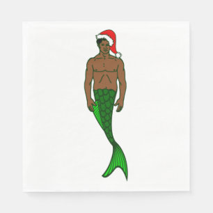 Serviette En Papier santa african black merman christmas mermaid