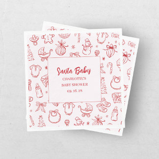 Serviette En Papier Santa Baby Rouge Rose Fête Prénatale de Noël