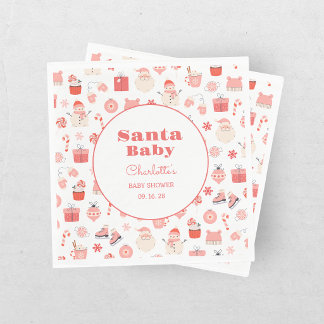Serviette En Papier Santa Bébé Fête Prénatale Rouge et Rose de Noël