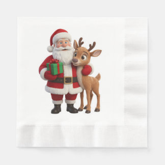 Serviette En Papier Santa Claus and Rudolph Cartoon