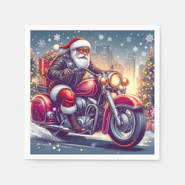 Serviette En Papier Santa Claus en mode motard (Devant)