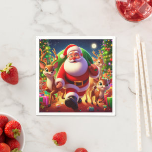 Serviette En Papier Santa Claus et 2 rennes