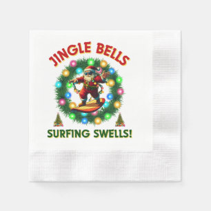Serviette En Papier Santa Claus Surfing Surfer Noël Casquette Noël Noë
