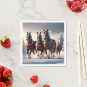 Serviette En Papier Santas Chevaux de Neige de Noël,