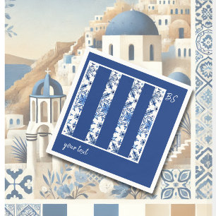 Serviette En Papier Santorini Bleu et blanc Mariage méditerranéen