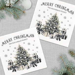 Serviette En Papier Sapin de Noël Élégant Noir Blanc