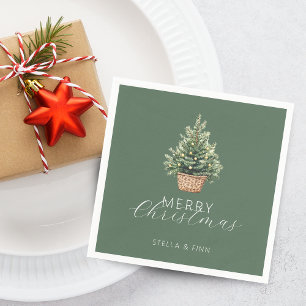 Serviette En Papier Sapin de Noël rustique dans un panier vert poussié