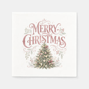 Serviette En Papier Sapin de Noël traditionnel rose Pinkmas