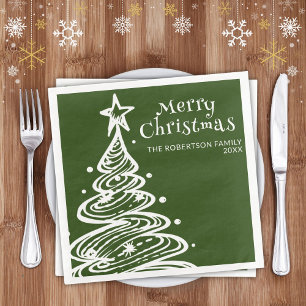 Serviette En Papier Sapin de Noël Vert Blanc Fête de Noël