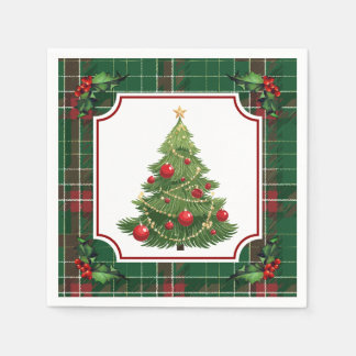 Serviette En Papier Sapin de Noël Vert Carreaux avec Holly